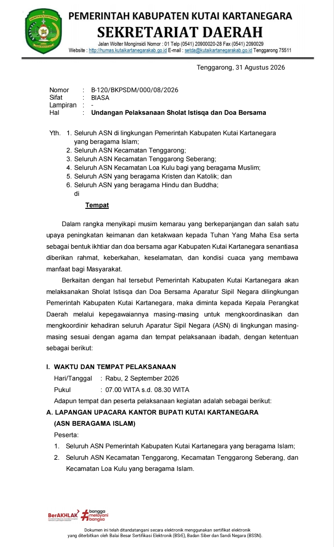 Hadapi Kemarau, Pemkab Kukar Gelar Salat Istisqa dan Doa Bersama